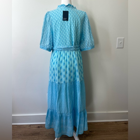 Blue Cotton Tiered Maxi Dress Size 16 Block Print Mixed Print Paisley Be… - Picture 4 of 7